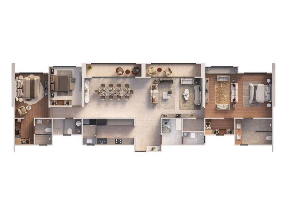 Global Riverfront 2 BHK + 2 BHK simplex combined residence plan - 1,878 sq.ft carpet