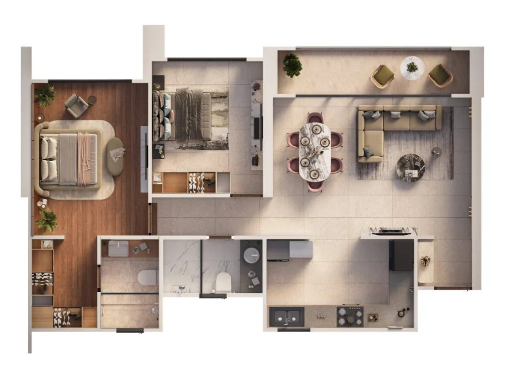 Global Riverfront 2 BHK floor plan - 900 to 920 sq.ft carpet range