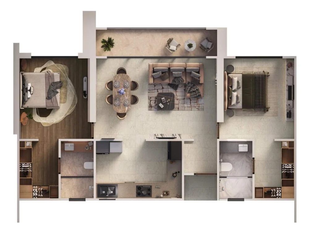 Global Riverfront 2 BHK butterfly-layout floor plan - 900 to 920 sq.ft carpet range