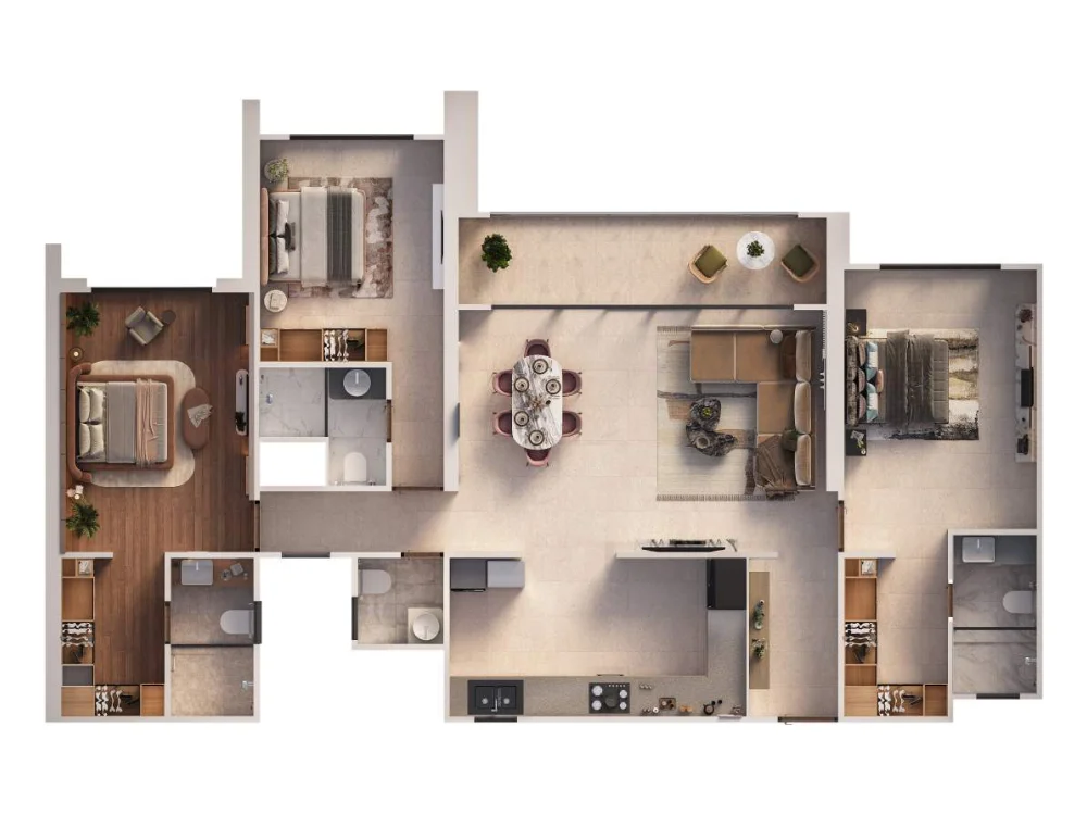 Global Riverfront 3 BHK floor plan - 1,445 sq.ft carpet