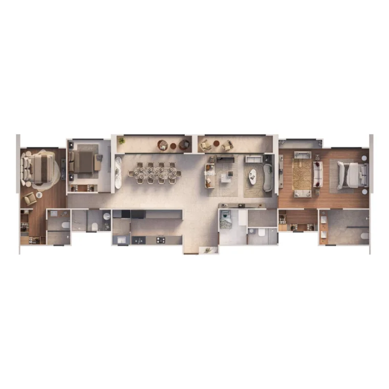 Global Riverfront 2 BHK + 2 BHK simplex combined residence plan - 1,878 sq.ft carpet