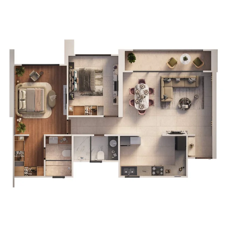 Global Riverfront 2 BHK Type 01 unit plan - 900 to 920 sq.ft carpet range