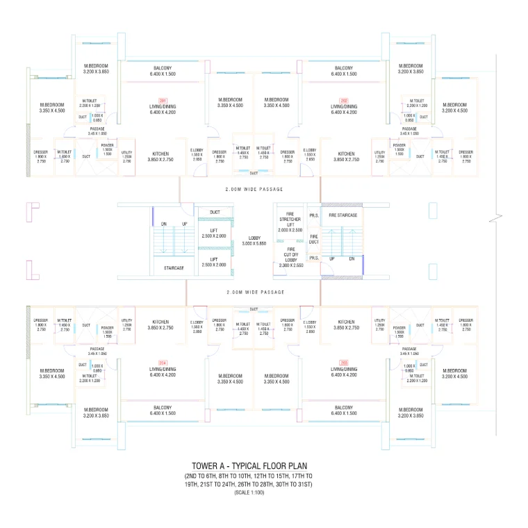 Global Riverfront Tower A typical floor plan with four residences per floor