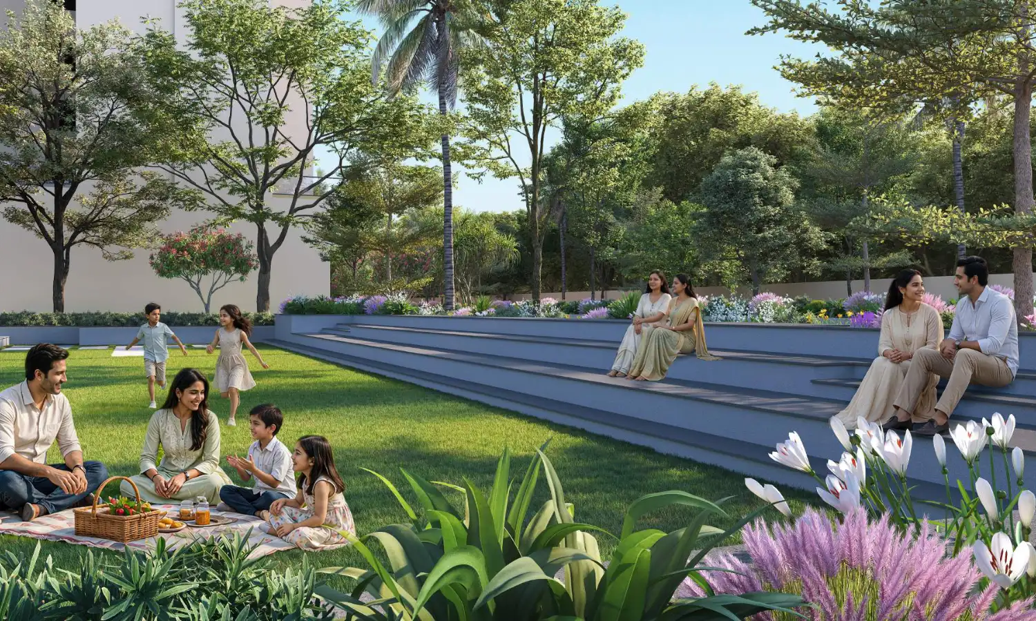 Global Riverfront - landscaped amphitheatre and lawn at ground level